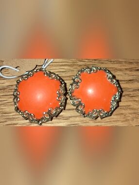 Bright Orange Vintage Clip On Earrings
